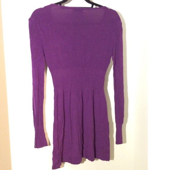 Purple Tunic / Sweater Dress, V-neck, fitted waist - Picture 2 of 2